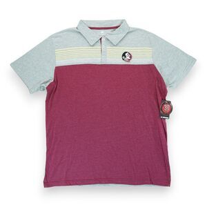 NWT Florida State Seminoles Polo Shirt Short Sleeve Colorblock Logo ~ Gray & Red